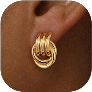 Women's Gold Chunky Gold Knot Dangle Drop Earrings Trendy Statement Earrings